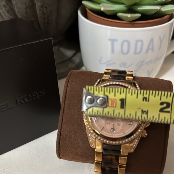 Michael Kors Watch-Yellow Gold Toned/Tortoise Band-Pink Face-Crystal Bezel-Box - Picture 12 of 17